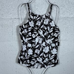 Island Escape Women's Printed Cali Underwire Tankini Swim Top, Black/white 8